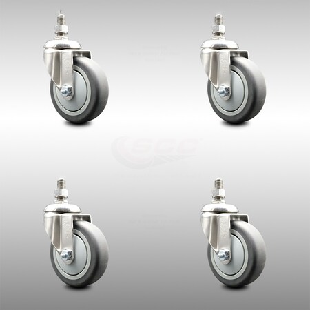 Service Caster 4 Inch 316SS Thermoplastic Rubber Wheel Swivel 1/2 Inch Threaded Stem Caster Set SCC-SS316TS20S414-TPRB-121315-4